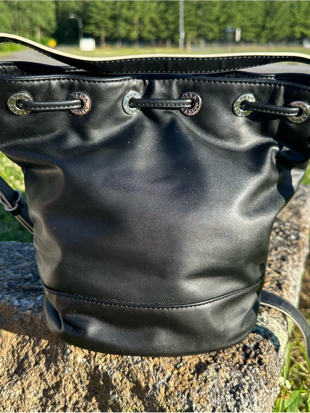 Vera Bradley Bucket Crossbody Classic Drawstring Purse faux Leather Vegan